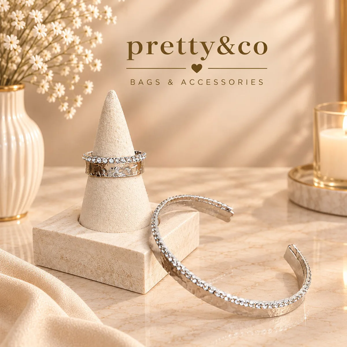 Crystal top Strip silver set
