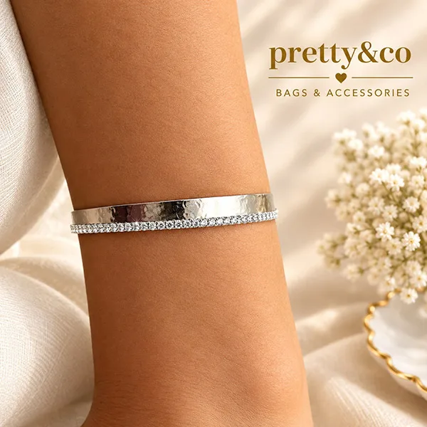 Crystal top Strip silver bracelet